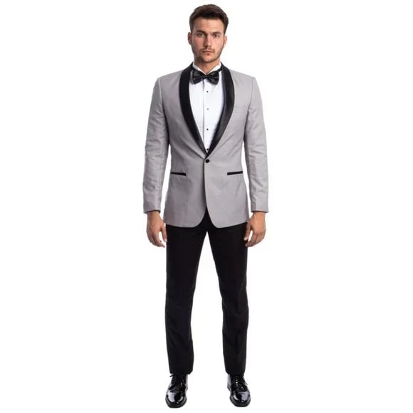 Mens Grey Tuxedo 2-PC Slim Fit, By Azzuro - 38 Short Jacket+32 Waist Adjustable 28to34)(Height: 5 4 to5 7 )(Neck 15-16.5)S-M)