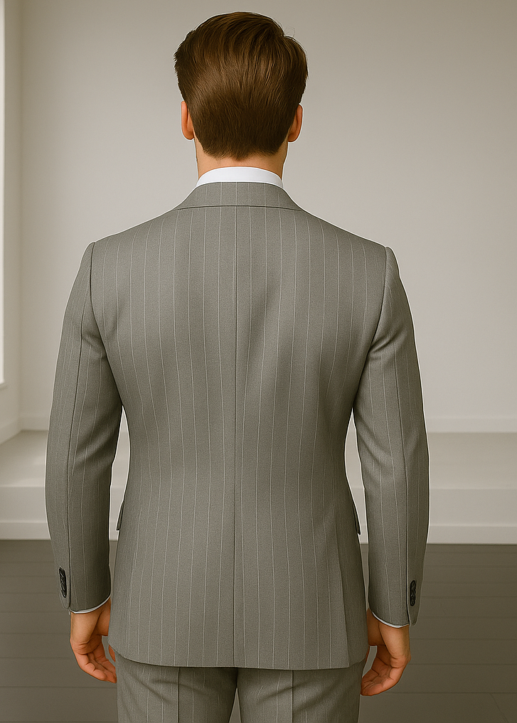 Wool Suit - Italian Made Business Suit by Statement Men's 2 Piece 100% Wool Double Breasted Suit - Pinstripe Pattern - 38R