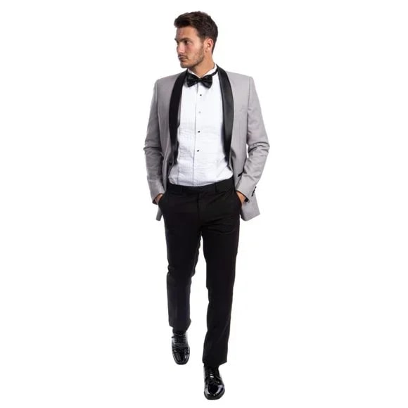 Mens Grey Tuxedo 2-PC Slim Fit, By Azzuro - 38 Short Jacket+32 Waist Adjustable 28to34)(Height: 5 4 to5 7 )(Neck 15-16.5)S-M)
