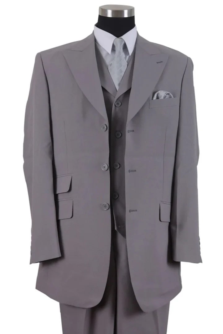 Cheap Suit - Mens 3 Button Vested Wide Peak Lapel Fashion Grey Suit - 38 Short Jacket+32 Waist Adjustable 28to34)(Height: 5 4 to5 7 )(Neck 15-16.5)S-M)