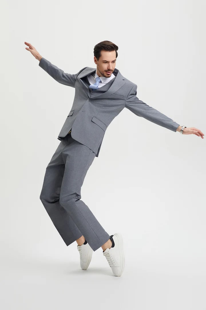 Cheap Priced Suit - Men's Two Button Vested Stacy Adams Basic Designer Sharkskin Grey Suit - 38 Short Jacket+32 Waist Adjustable 28to34)(Height: 5 4 to5 7 )(Neck  15-16.5)S-M)