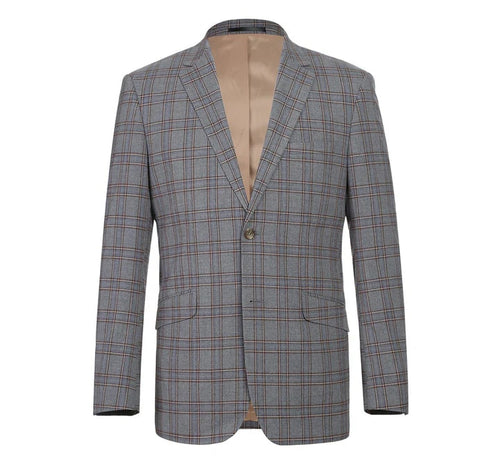Cheap Priced Suit - Mens Two Button Slim Fit Two Piece Suit In Grey & Bronze Windowpane Plaid Check