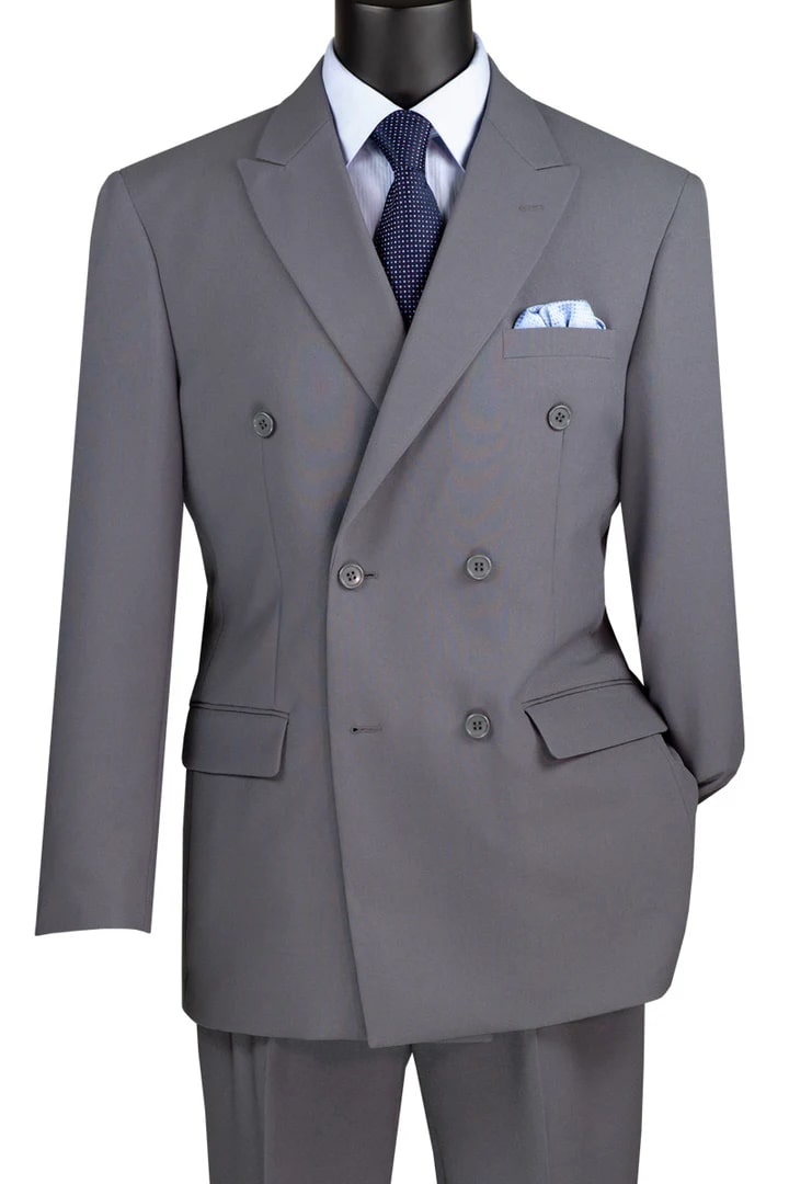 Cheap priced Suit- Mens Classic Double Breasted Poplin Grey Suit - 38 Short Jacket+32 Waist Adjustable 28to34)(Height: 5 4 to5 7 )(Neck 15-16.5)S-M)