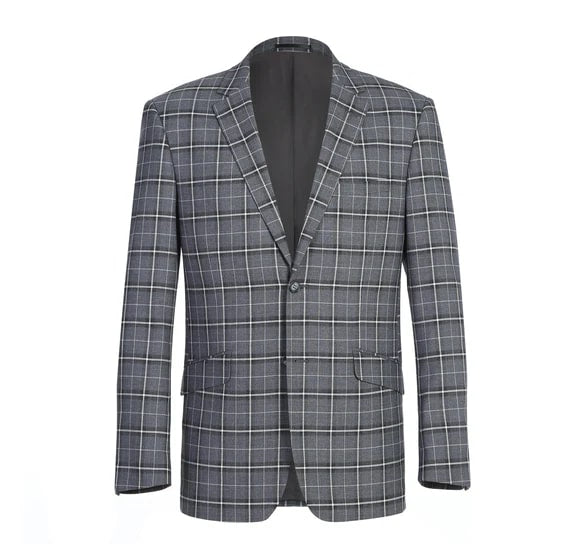 Renoir Clothing - Renoir Suit - Renoir Fashion - Stretch Performance 2-button Classic Fit Grey and White Check Renoir Suit - Coat Size 38