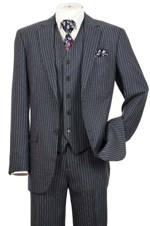 Cheap Priced Suit - Mens 2 Button Vested Bold Pinstripe Gangster Grey Suit