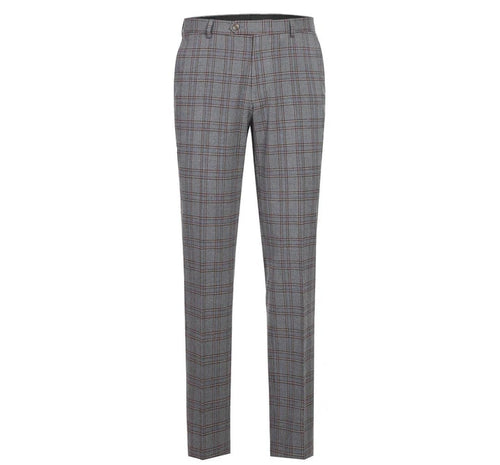 Cheap Priced Suit - Mens Two Button Slim Fit Two Piece Suit In Grey & Bronze Windowpane Plaid Check