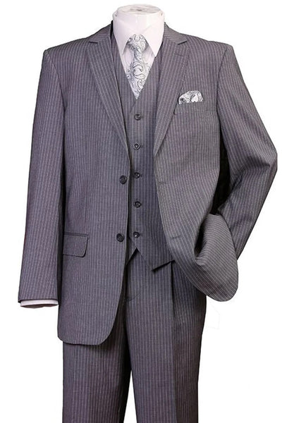 Cheap Priced Suit - Mens 2 Button Vested 1920's Bold Gangster Pinstripe Grey Suit