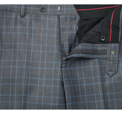 Cheap Priced Suit - Mens Two Button Classic Fit Two Piece Suit In Grey & Blue Windowpane Plaid