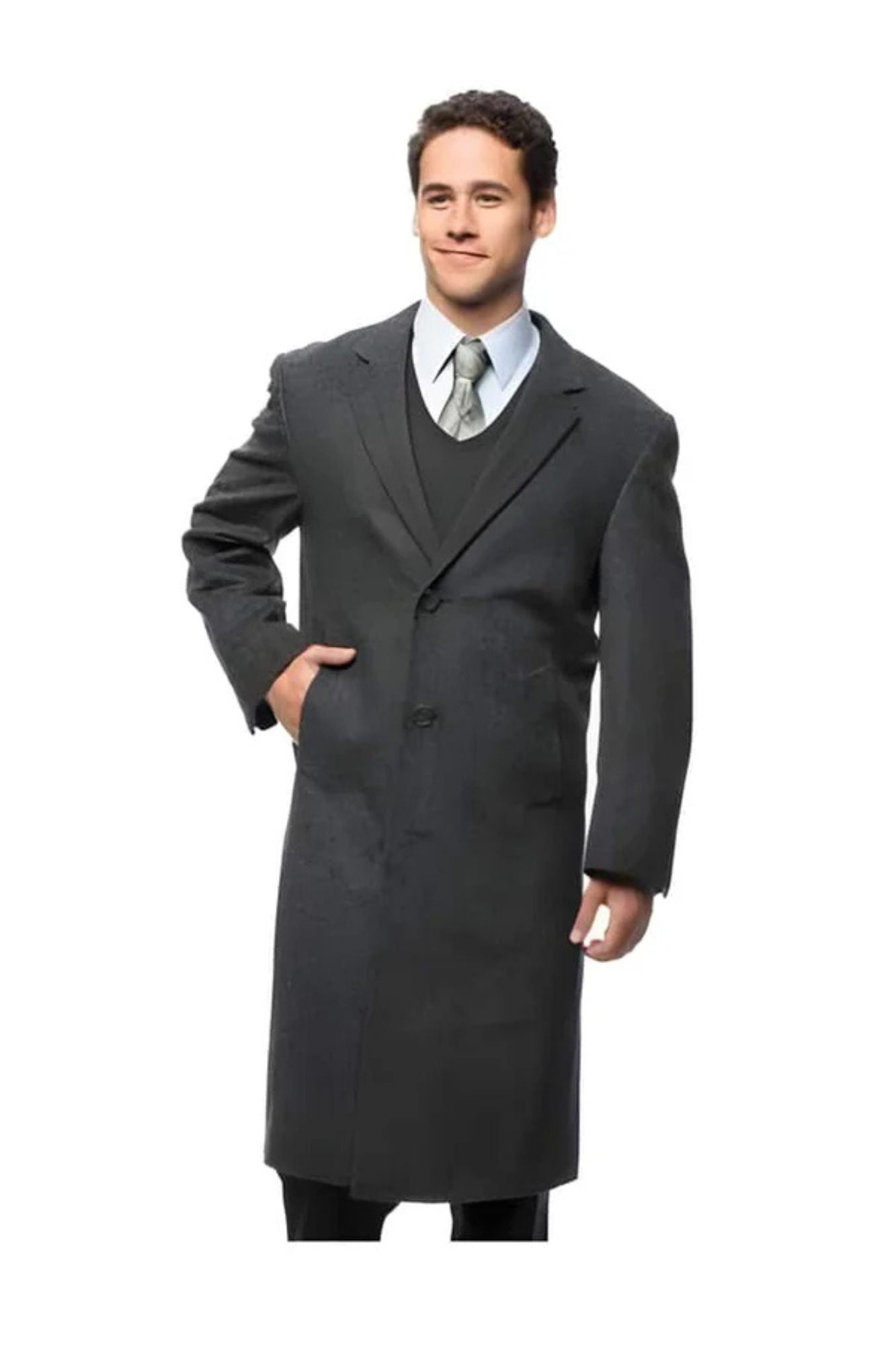 Herringbone Cashmere Blend Grey Top Coat Three Button - Coat Size 38