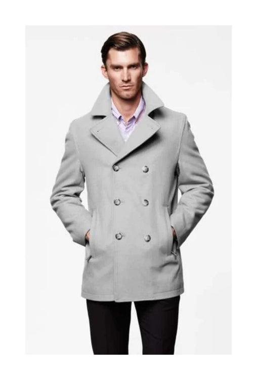 men's Light Grey Six Button Double Breasted Cheap Priced Mens Wool Peacoat Jacket
