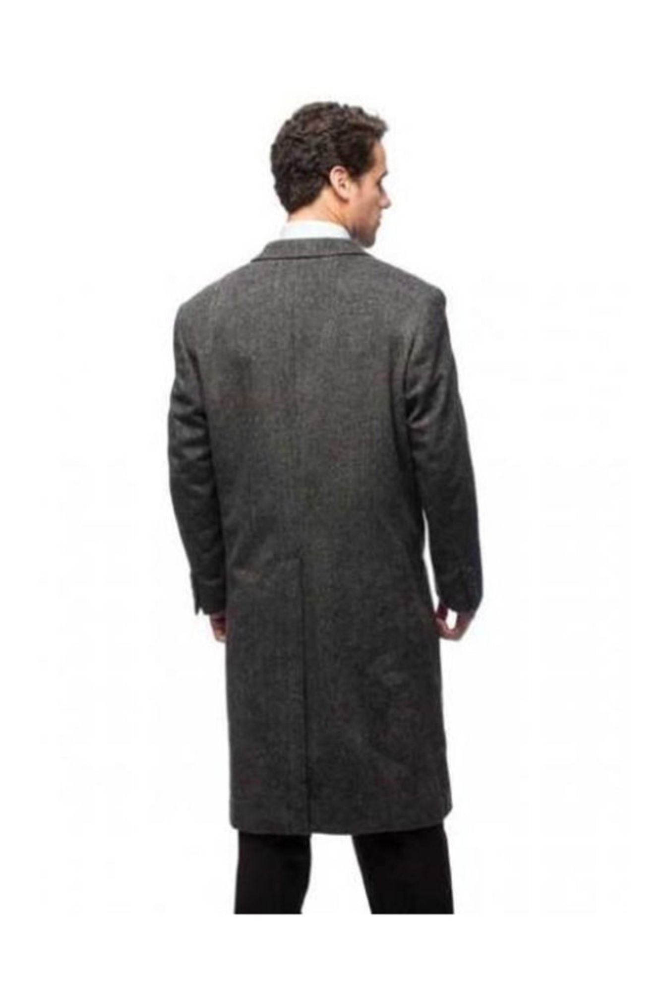 Herringbone Cashmere Blend Grey Top Coat Three Button - Coat Size 38