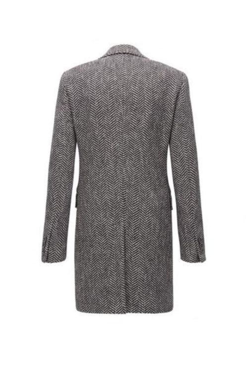 men's Double Breasted Gray Herringbone Tweed Six Button Overcoat