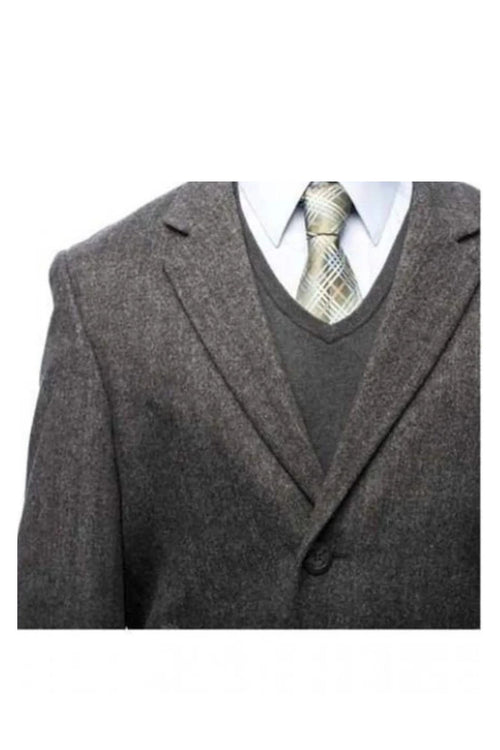 Herringbone Cashmere Blend Grey Top Coat Three Button