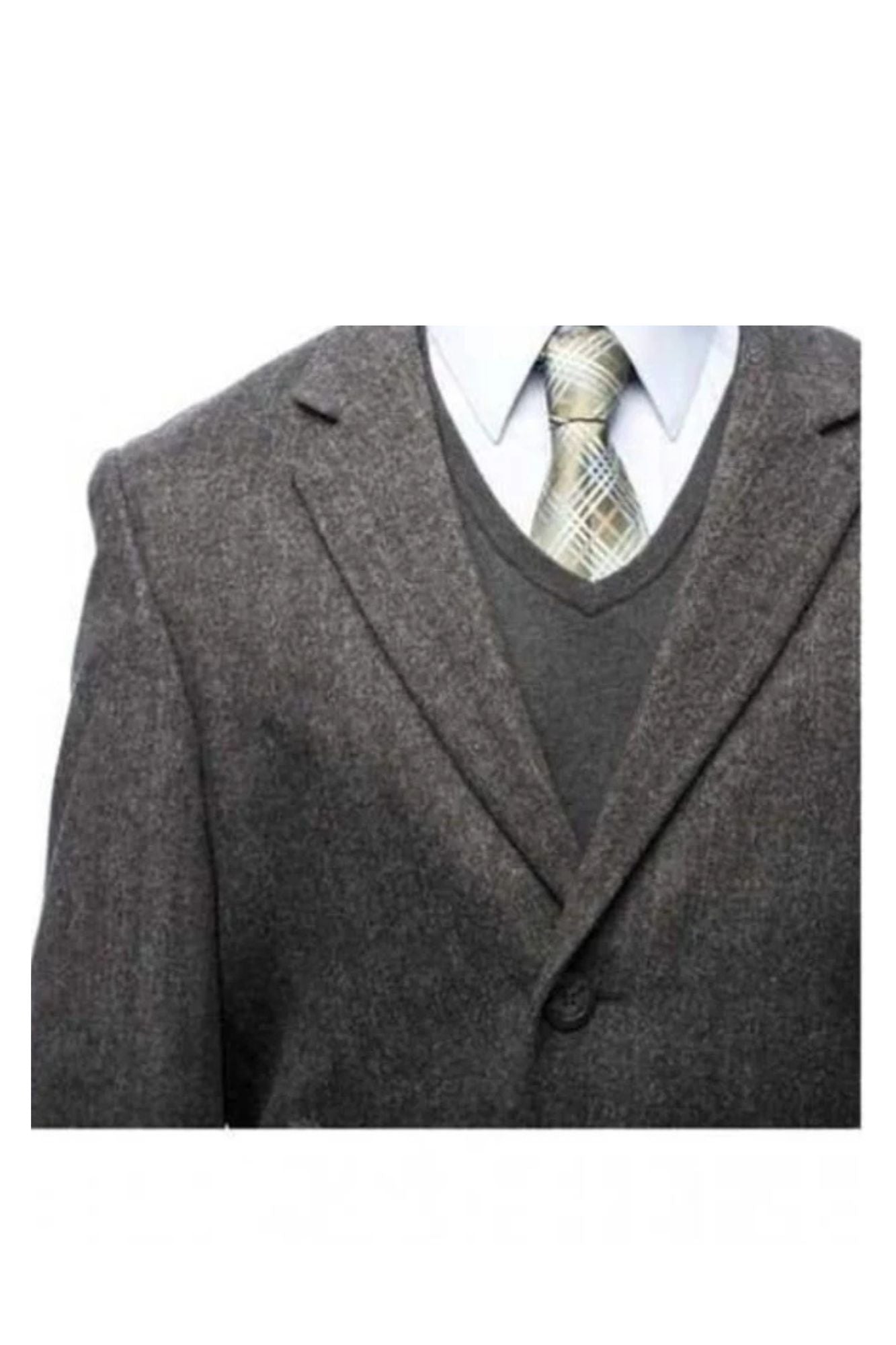 Herringbone Cashmere Blend Grey Top Coat Three Button - Coat Size 38