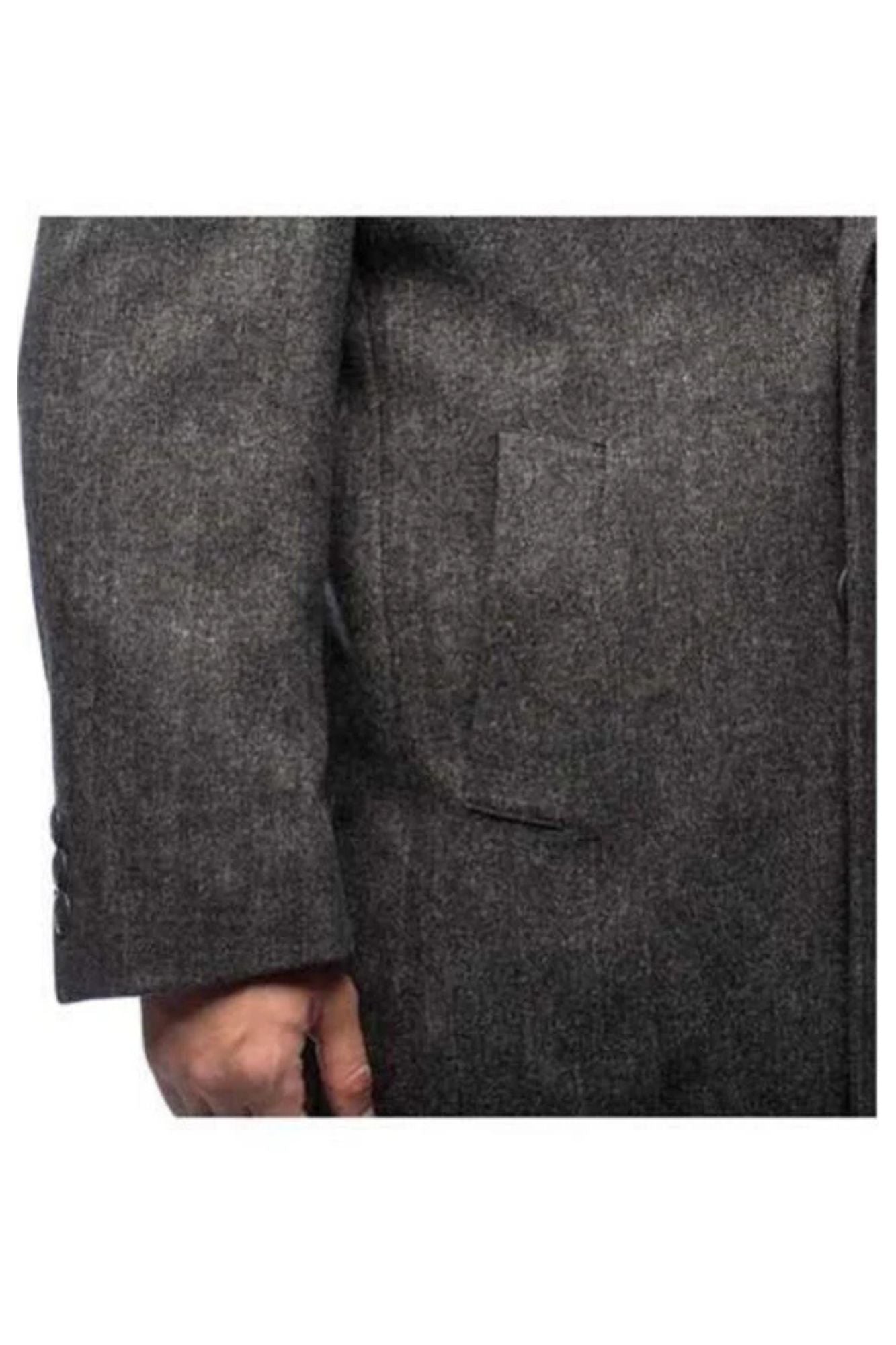 Herringbone Cashmere Blend Grey Top Coat Three Button - Coat Size 38
