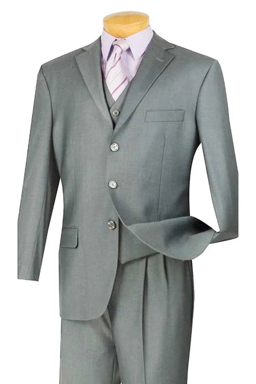 Cheap Priced Suit - Mens 3 Button Classic Fit Vested Basic Grey Suit
