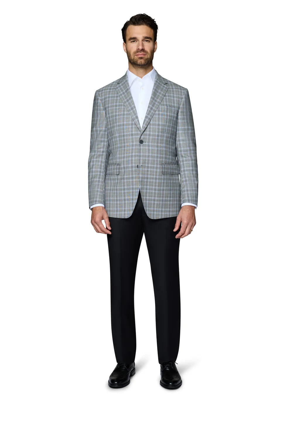 Grey Wool Modern Fit Plaid Sport Coat - 62 Regular