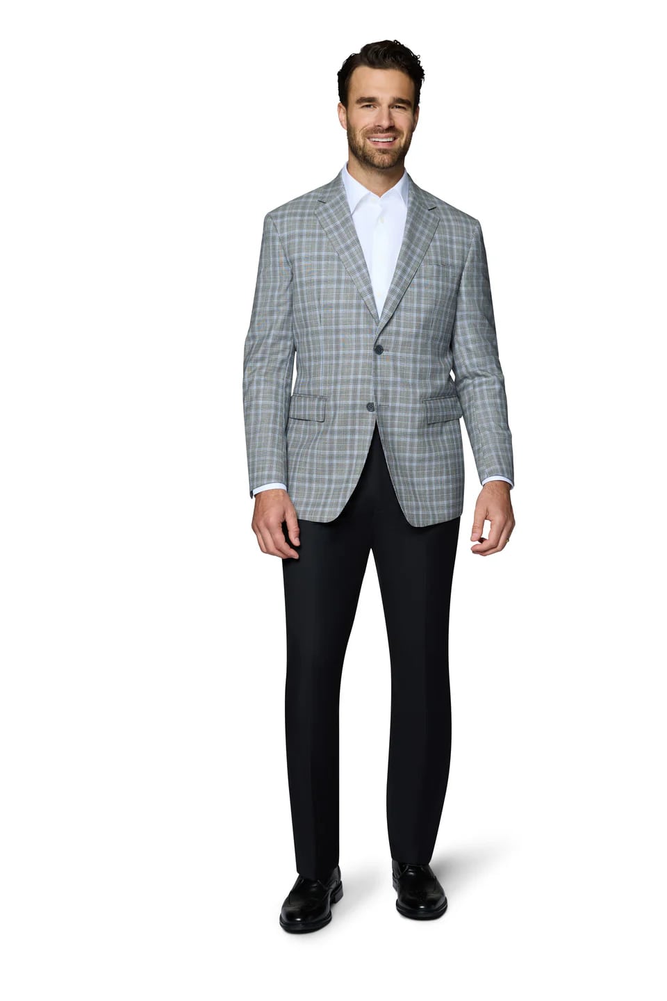 Grey Wool Modern Fit Plaid Sport Coat - 62 Regular