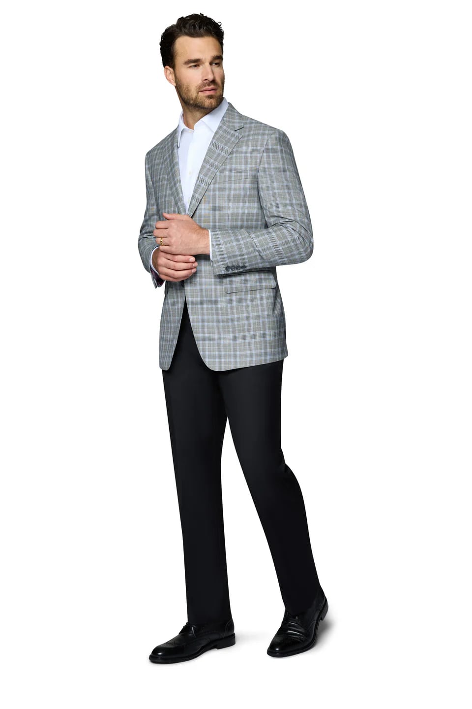 Grey Wool Modern Fit Plaid Sport Coat - 62 Regular