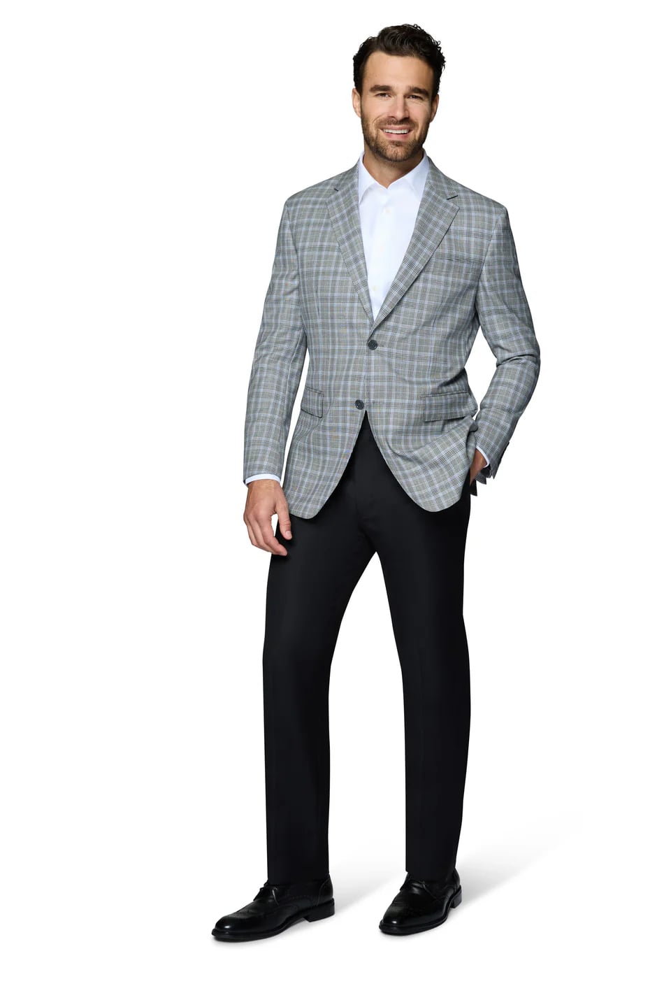 Grey Wool Modern Fit Plaid Sport Coat - 62 Regular
