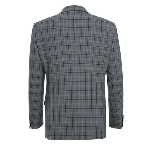 Cheap priced Suit- Mens Two Button Slim Fit Two Piece Hack Pocket Stretch Grey Suit Windowpane Plaid