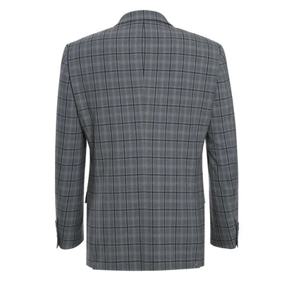 Cheap priced Suit- Mens Two Button Slim Fit Two Piece Hack Pocket Stretch Grey Suit Windowpane Plaid