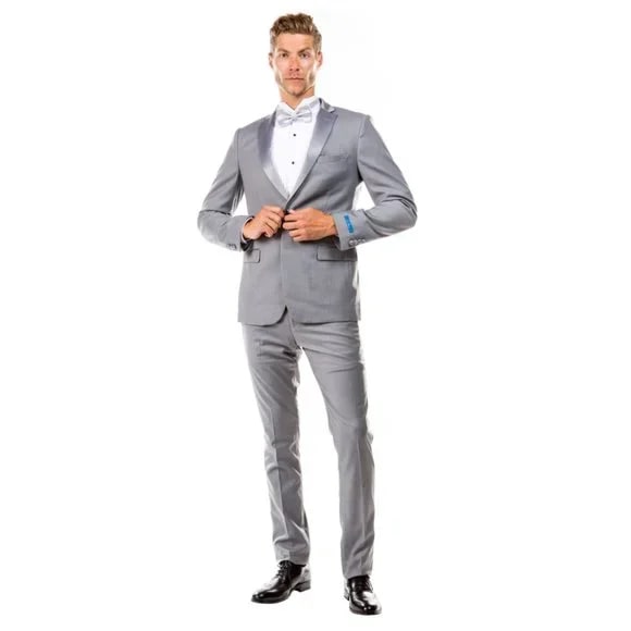 Mens Grey Tuxedo 2-PC Hybrid Fit By Sean Alexander - 38 Short Jacket+32 Waist Adjustable 28to34)(Height: 5 4 to5 7 )(Neck 15-16.5)S-M)