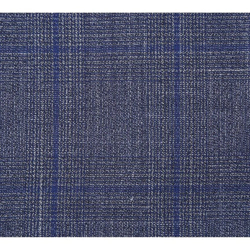 English Laundry Suits Designer Brand - Wool Silk and Linen Double Breasted Slim Fit Grey and Blue Windowpane Check by English Laundry