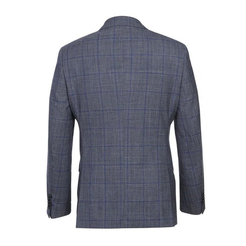 English Laundry Suits Designer Brand - Wool Silk and Linen Double Breasted Slim Fit Grey and Blue Windowpane Check by English Laundry