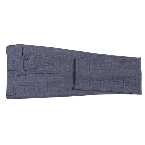 English Laundry Suits Designer Brand - Wool Silk and Linen Double Breasted Slim Fit Grey and Blue Windowpane Check by English Laundry
