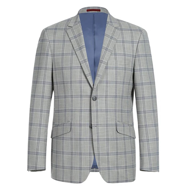 Renoir Clothing - Renoir Suit - Renoir Fashion - Stretch Performance 2-button Slim Fit Grey And Blue Check Renoir Suit - Coat Size 38