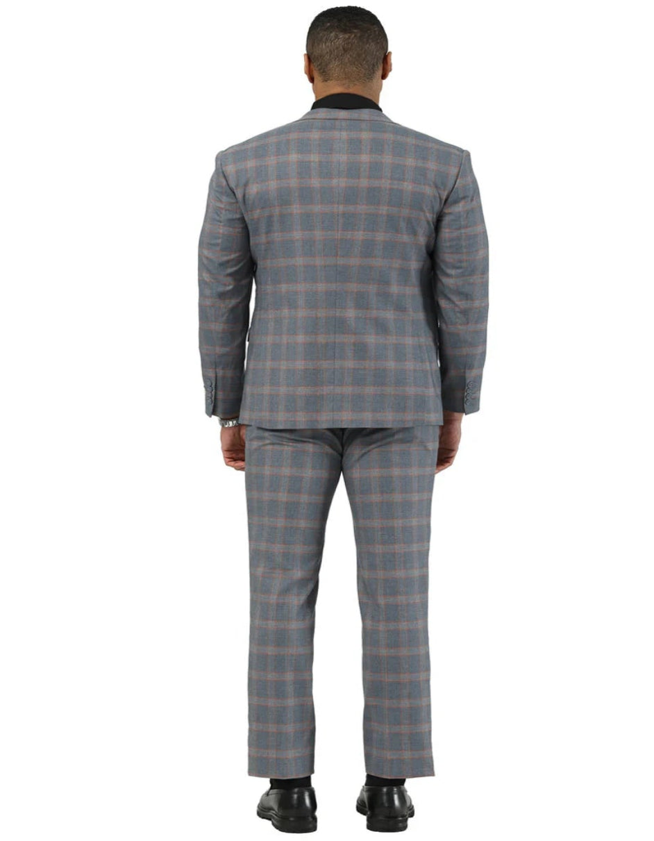 Big and Tall Business Suits - Suits For Big Man - Large Men's Grey Windowpane Vested Suits - 38 Short Jacket+32 Waist Adjustable 28to34)(Height: 5’4”to5’7”)(Neck 15-16.5)S-M)ggg