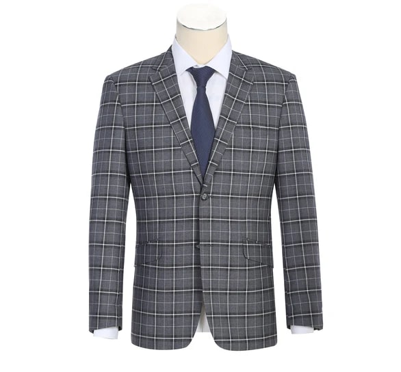 Renoir Clothing - Renoir Suit - Renoir Fashion - Stretch Performance 2-button Classic Fit Grey and White Check Renoir Suit - Coat Size 38