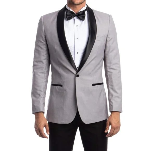 Mens Grey Tuxedo 2-PC Slim Fit, By Azzuro - 38 Short Jacket+32 Waist Adjustable 28to34)(Height: 5 4 to5 7 )(Neck 15-16.5)S-M)
