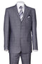Cheap Priced Suit  - Mens 2 Button Modern Fit Windowpane Plaid Grey Suit
