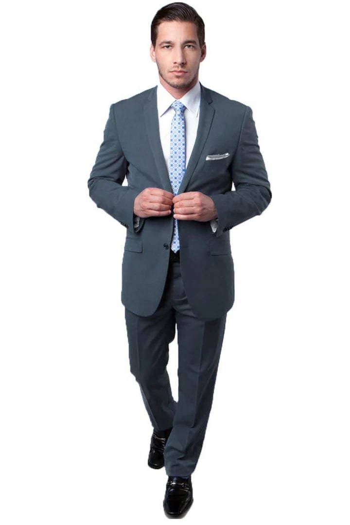 Cheap Priced Suit- Men's Two Button Slim Fit Travel Grey Suit - 38 Short Jacket+32 Waist Adjustable 28to34)(Height: 5 4 to5 7 )(Neck  15-16.5)S-M)