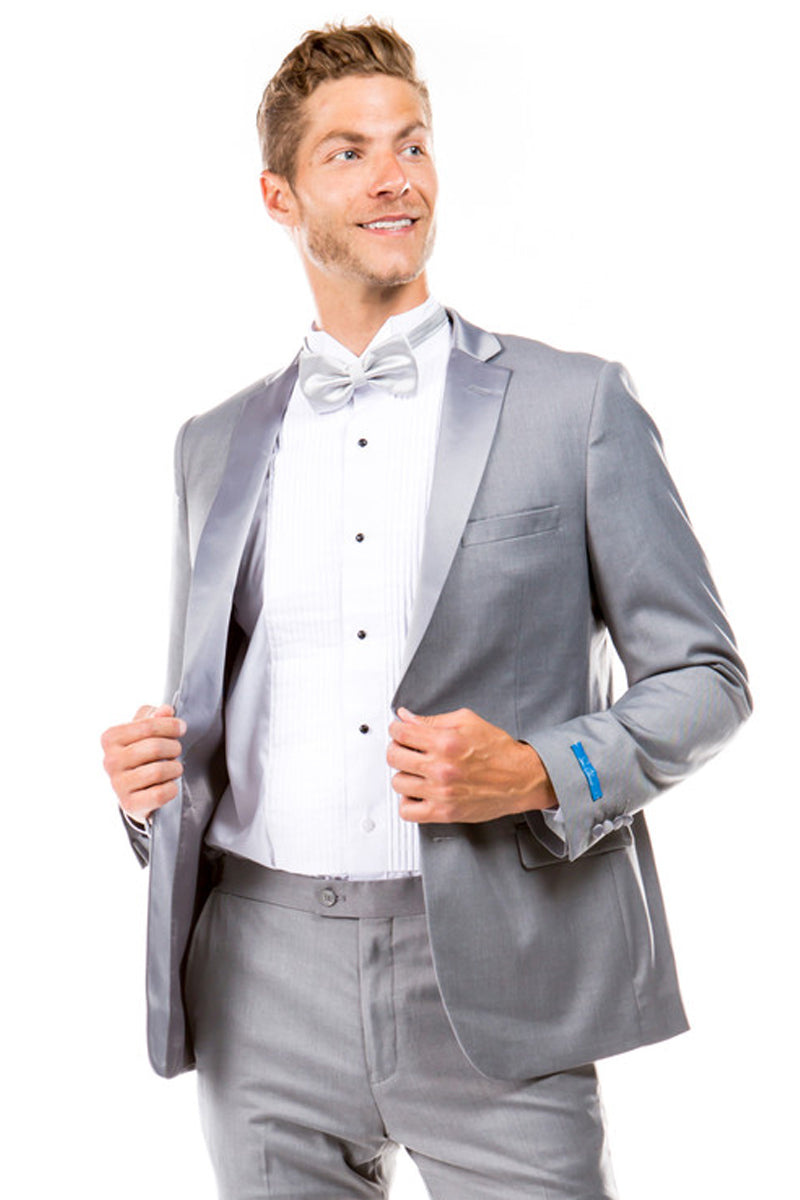 "Men's Slim Fit Two Button Wedding Tuxedo - Light Grey Prom Suit"