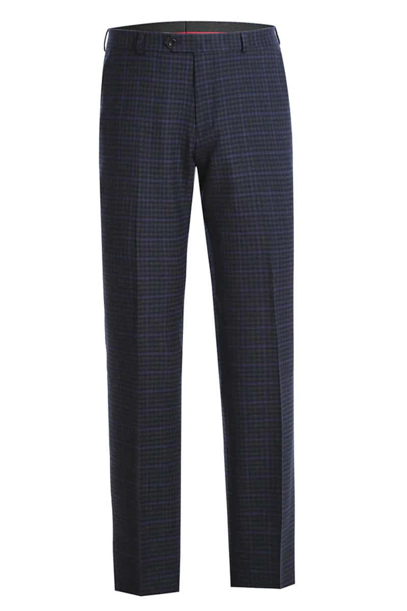 Slim Fit Two-Button Wool Suit for Men - Navy Blue & Purple Check Plaid