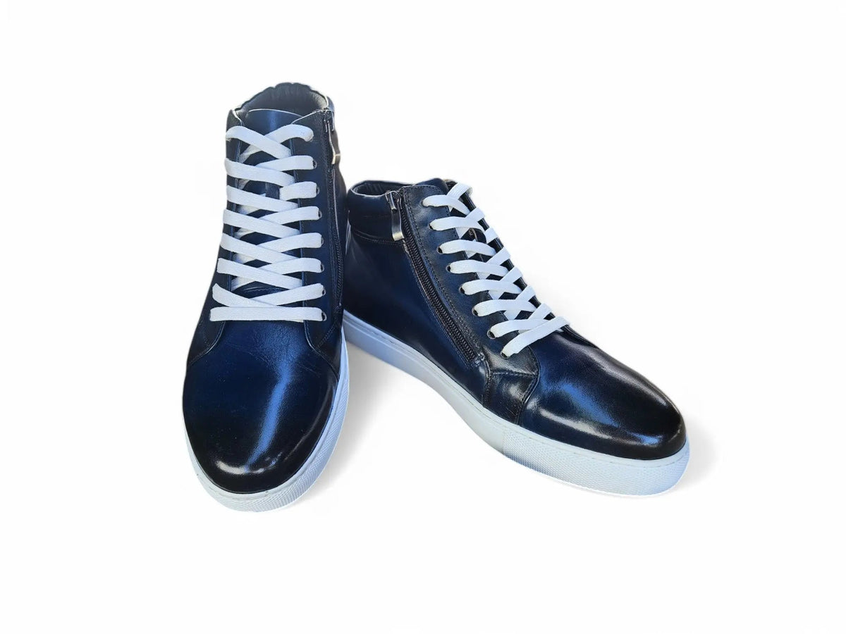 High Top Side Zipper Leather Sneaker Carrucci