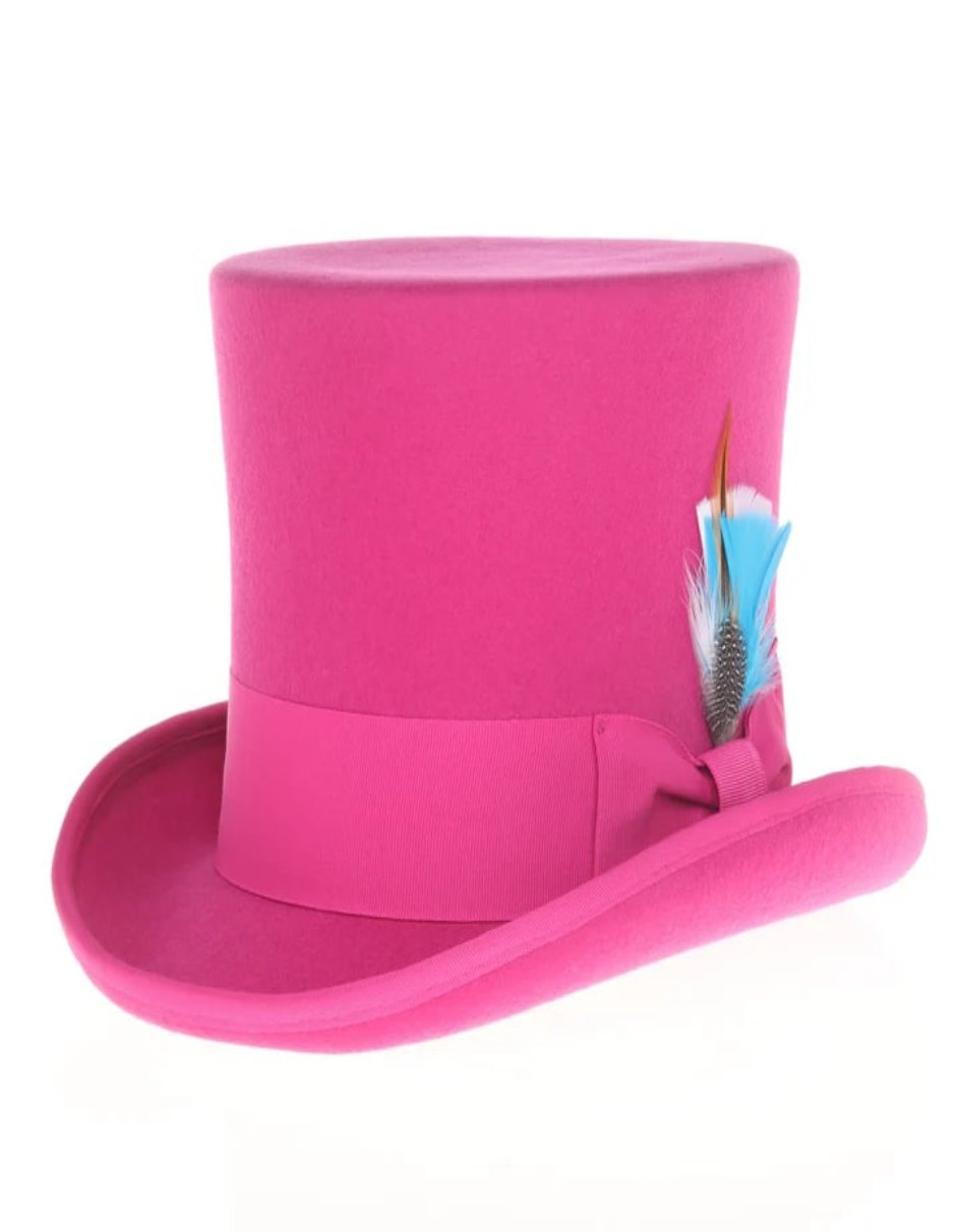 Victorian Steampunk Top Hat - 1800 19th Century - Dressy Loden Felt Top Hot Pink Fuschia Hat - S