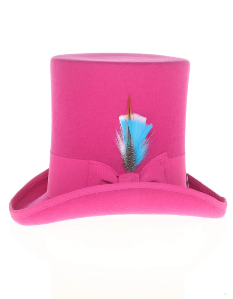 Victorian Steampunk Top Hat - 1800 19th Century - Dressy Loden Felt Top Hot Pink Fuschia Hat - S