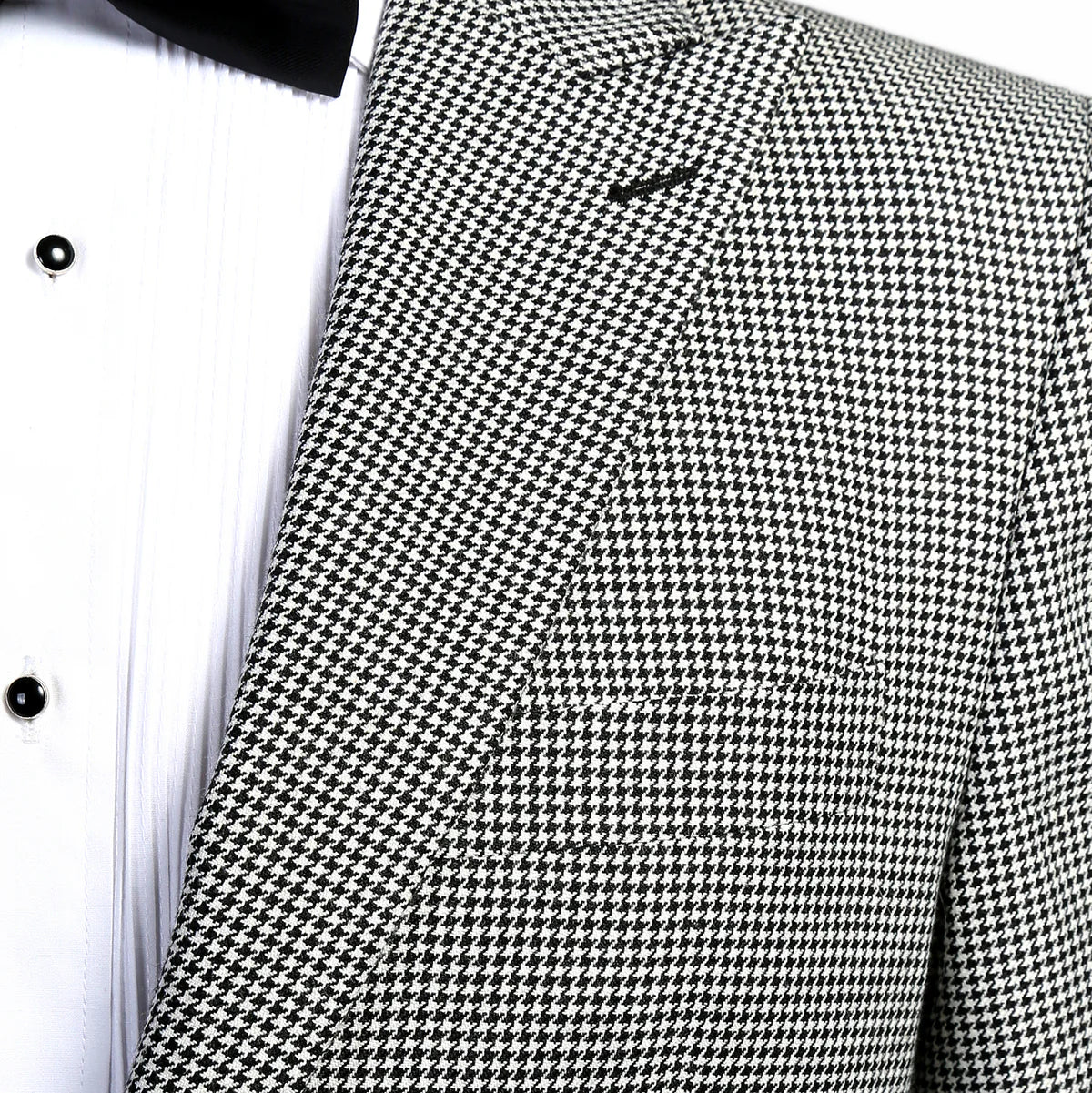 Mens Slim Fit Houndstooth Peak Lapel 2pc Suit - 34 Short or Extra Small