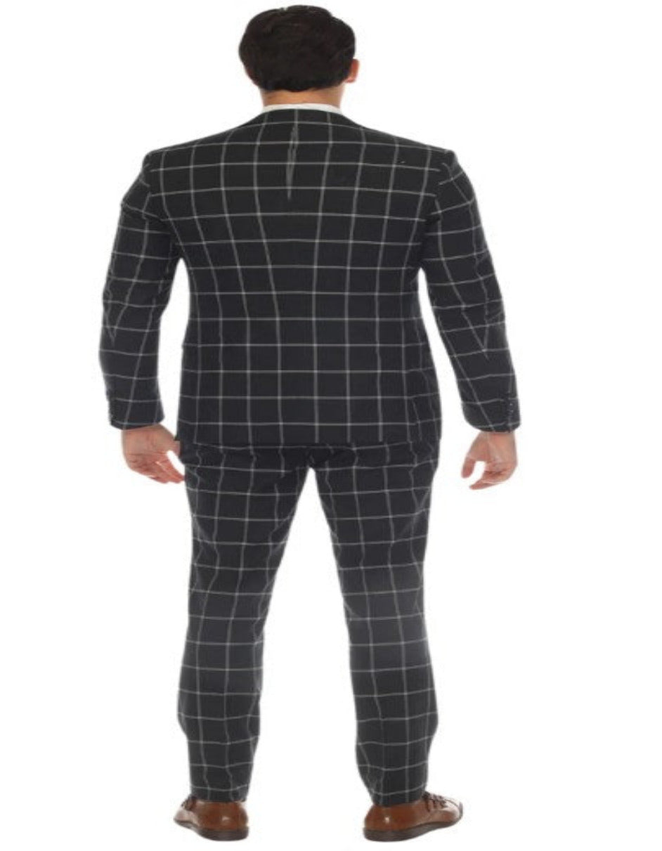 Mens Plaid Suit - Windowpane Pattern With Vest - Business Suit Hunter Green - Coat Size 38