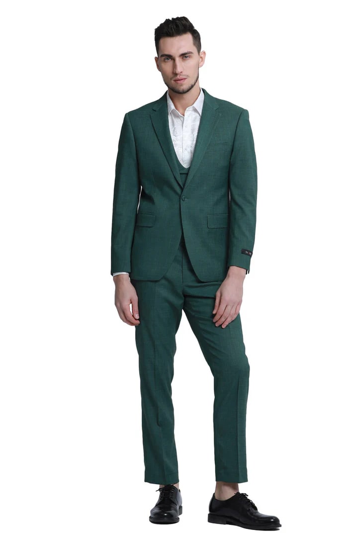 Cheap priced Suit - Men's One Button Double Breasted Vest Slim Fit Sharkskin Wedding Hunter Green Suit - 38 Short Jacket+32 Waist Adjustable 28to34)(Height: 5 4 to5 7 )(Neck 15-16.5)S-M)