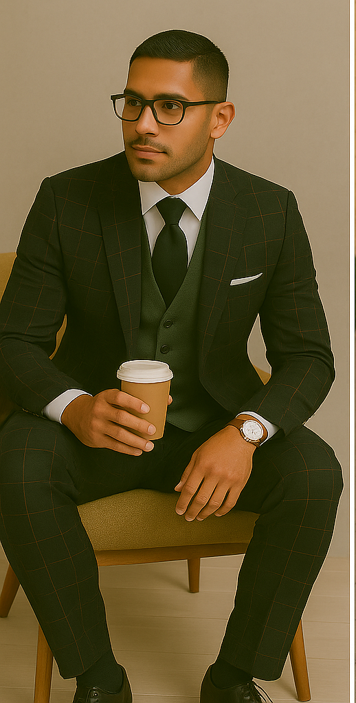 Wool Suit - Italian Made Business Suit by Statement Men's 3 Piece 100% Wool Modern Fit Suit - Bold Accent Color - 38R