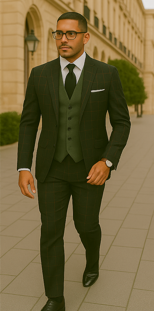 Wool Suit - Italian Made Business Suit by Statement Men's 3 Piece 100% Wool Modern Fit Suit - Bold Accent Color - 38R