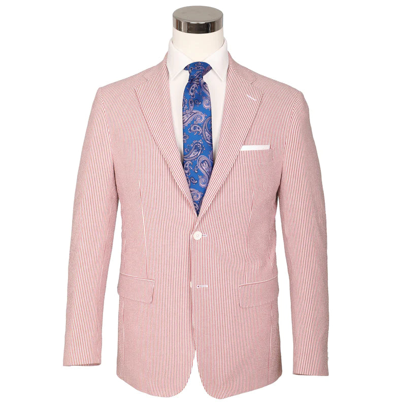 Seersucker Blazer - "Hurricane Red" Seersucker Sport Coat Hurricane Red Seersucker Stretch Sport Coat - 38 R