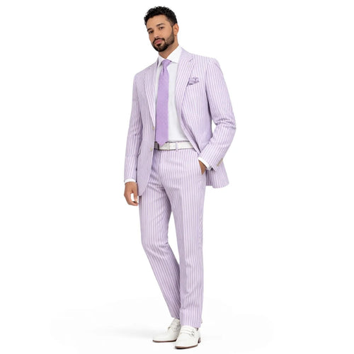 Mens Premium Cotton Seersucker Stripe Suit β Purple