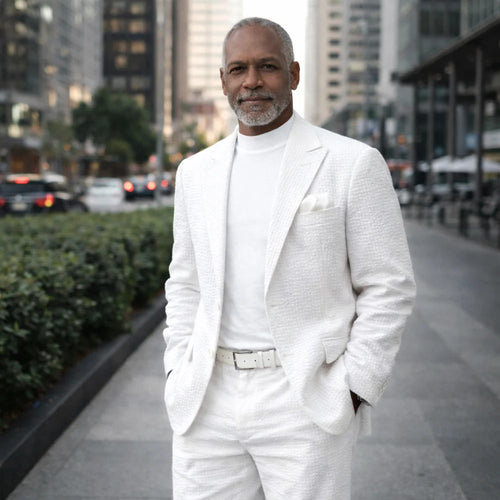 Mens Premium Cotton Seersucker Stripe Suit β White