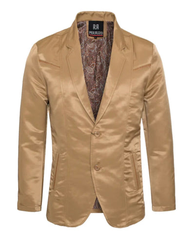 Men's Western Khaki Blazer Slim Fit Shiny Finish Beige Sport Coat for Weddings & Formal Events